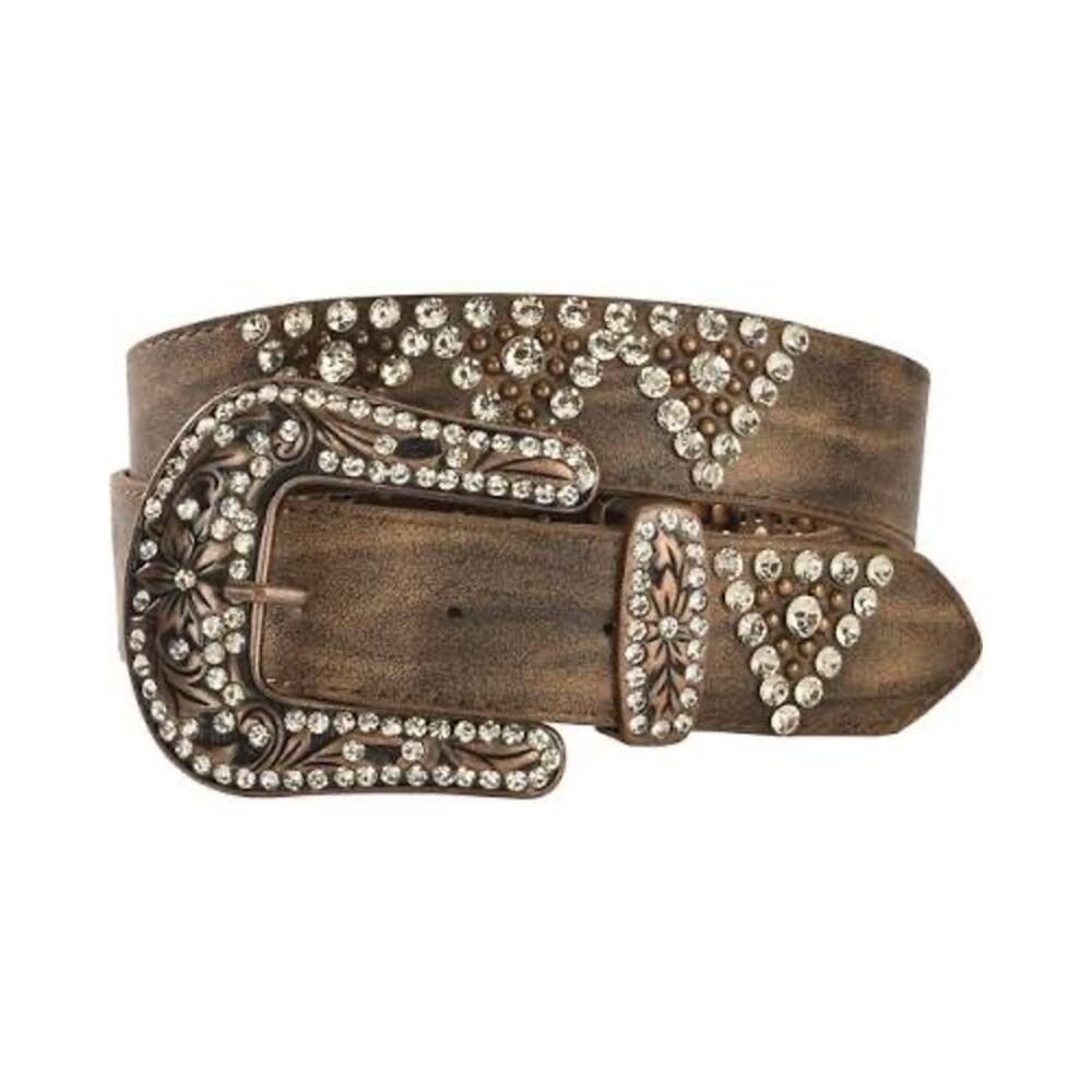 Shyanne Women’s Western Bling Belt – Brown Leather – Size S/M (42")